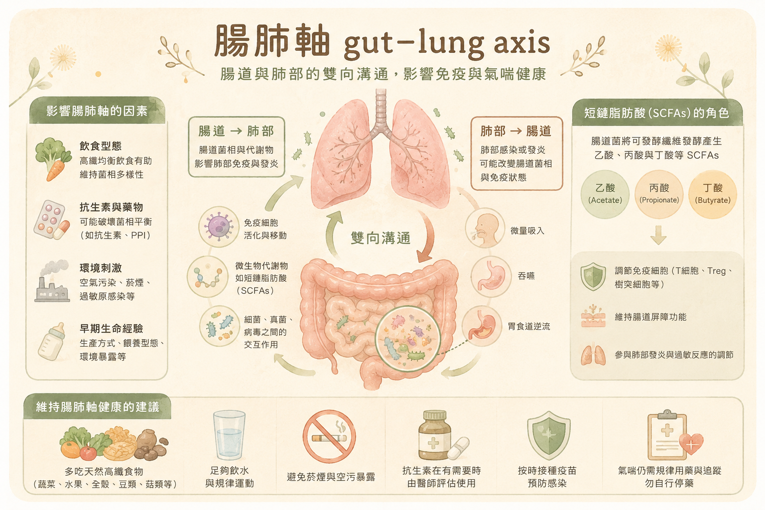 腸肺軸 gut-lung axis 衛教圖表